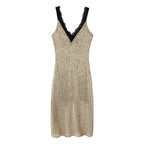 Bead embellished lace dress