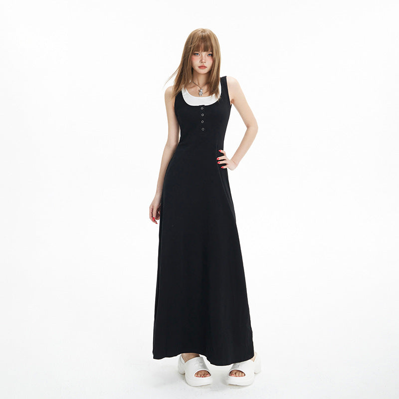 Robe trapèze élégante et amincissante sans manches pour femme