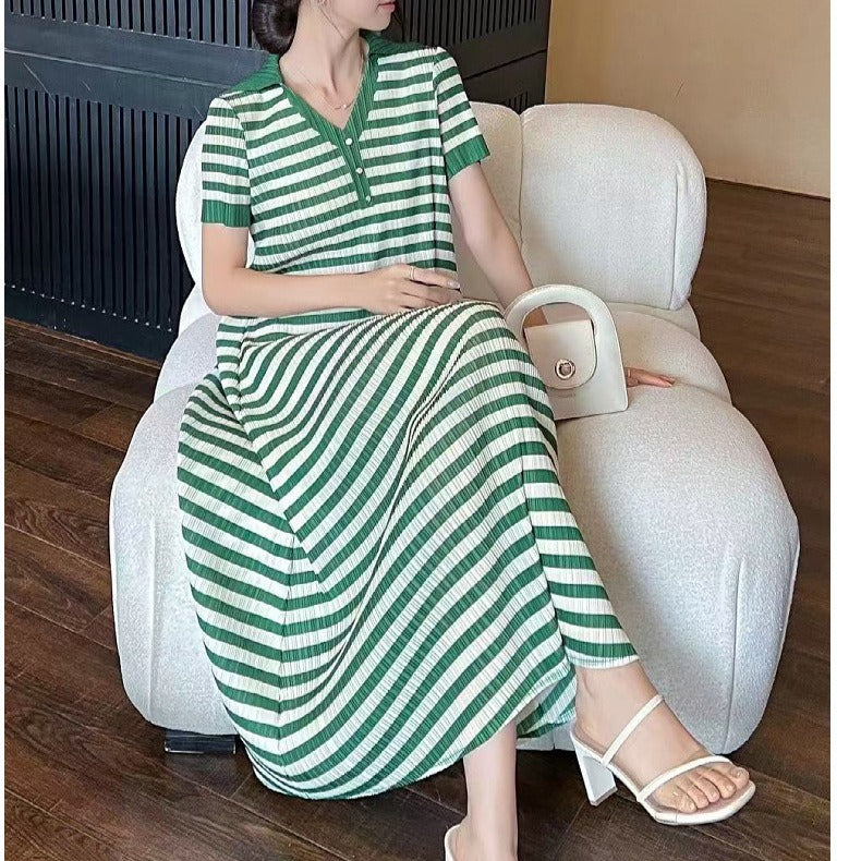 Striped pleated dress