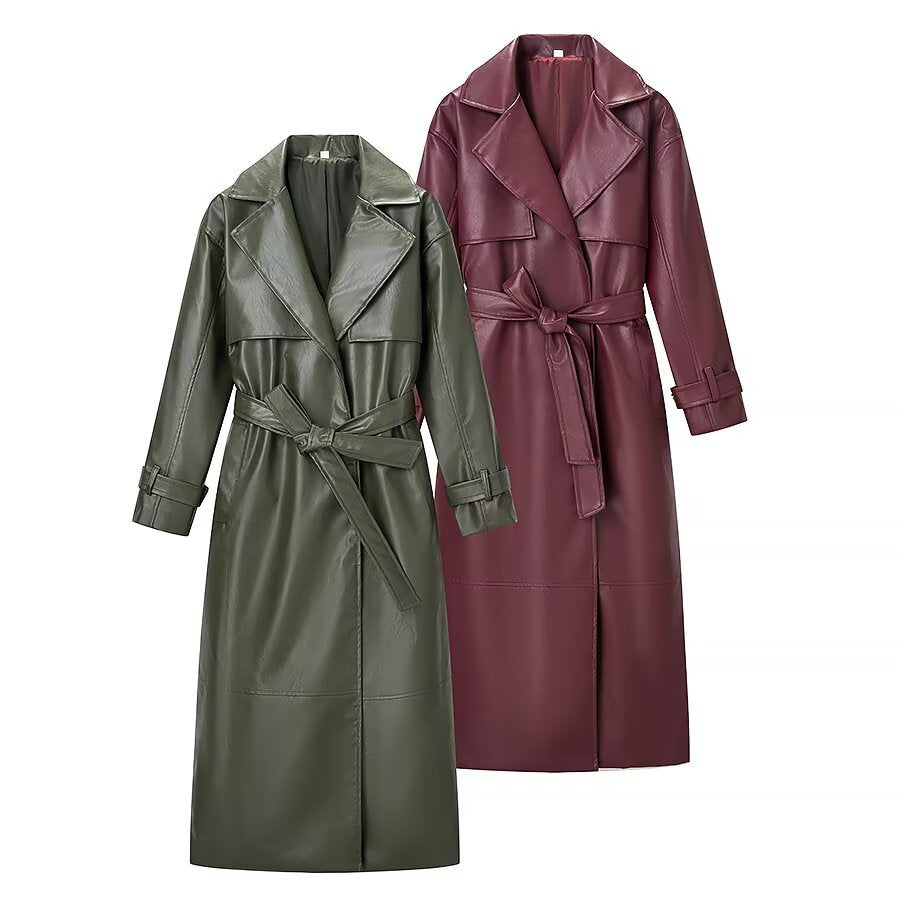 Veste en Cuir Longue à Laçage