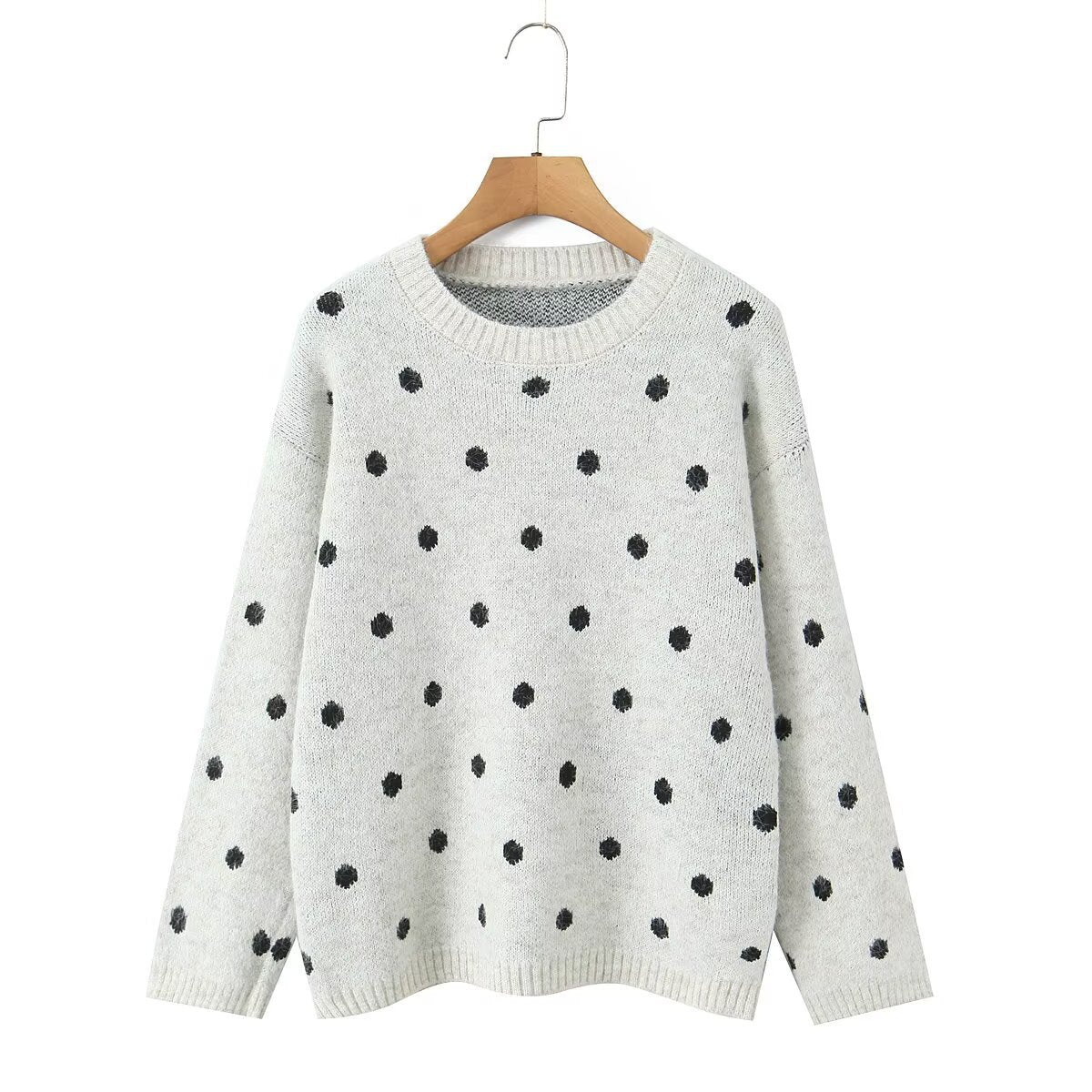 Lazy style loose polka dot pullover knitted sweater