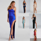 Robe de soirée plissée fendue Robe ajustée