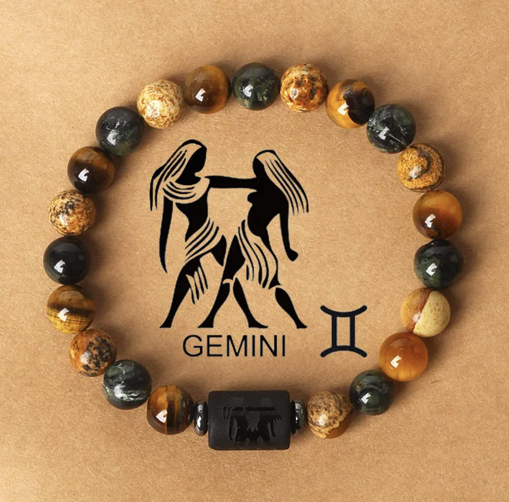 Bracelet Perlé Pierre Naturelle Œil de Tigre Signe Zodiaque