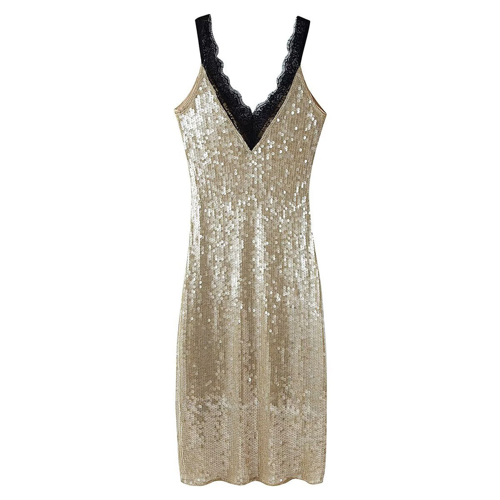 Bead embellished lace dress