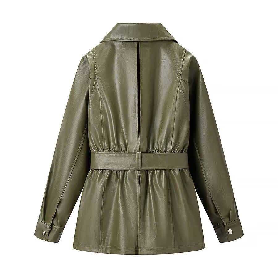 Veste en Cuir Taille Élastique Streetwear