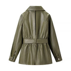 Veste en Cuir Taille Élastique Streetwear