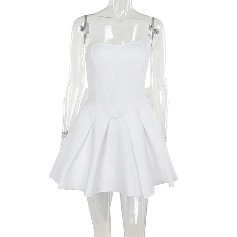 Strapless bow A light dress dress for women