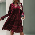 Robe à Manches Longues Entrecoupée Robe de Soirée Robe en Velours