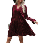 Robe à Manches Longues Entrecoupée Robe de Soirée Robe en Velours