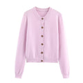 Round neck solid color long sleeved knitted cardigan jacket