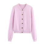 Round neck solid color long sleeved knitted cardigan jacket