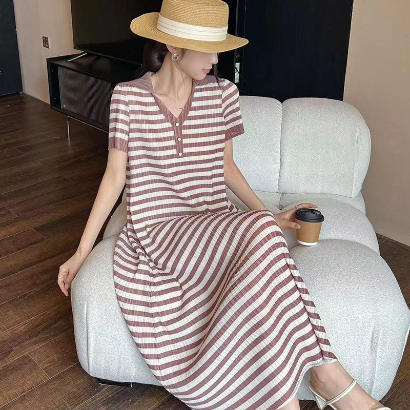 Striped pleated dress