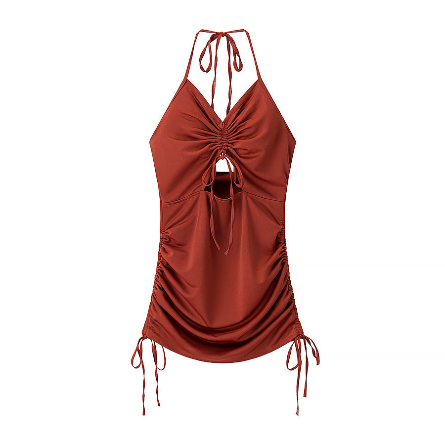 Slimming strap drawstring dress