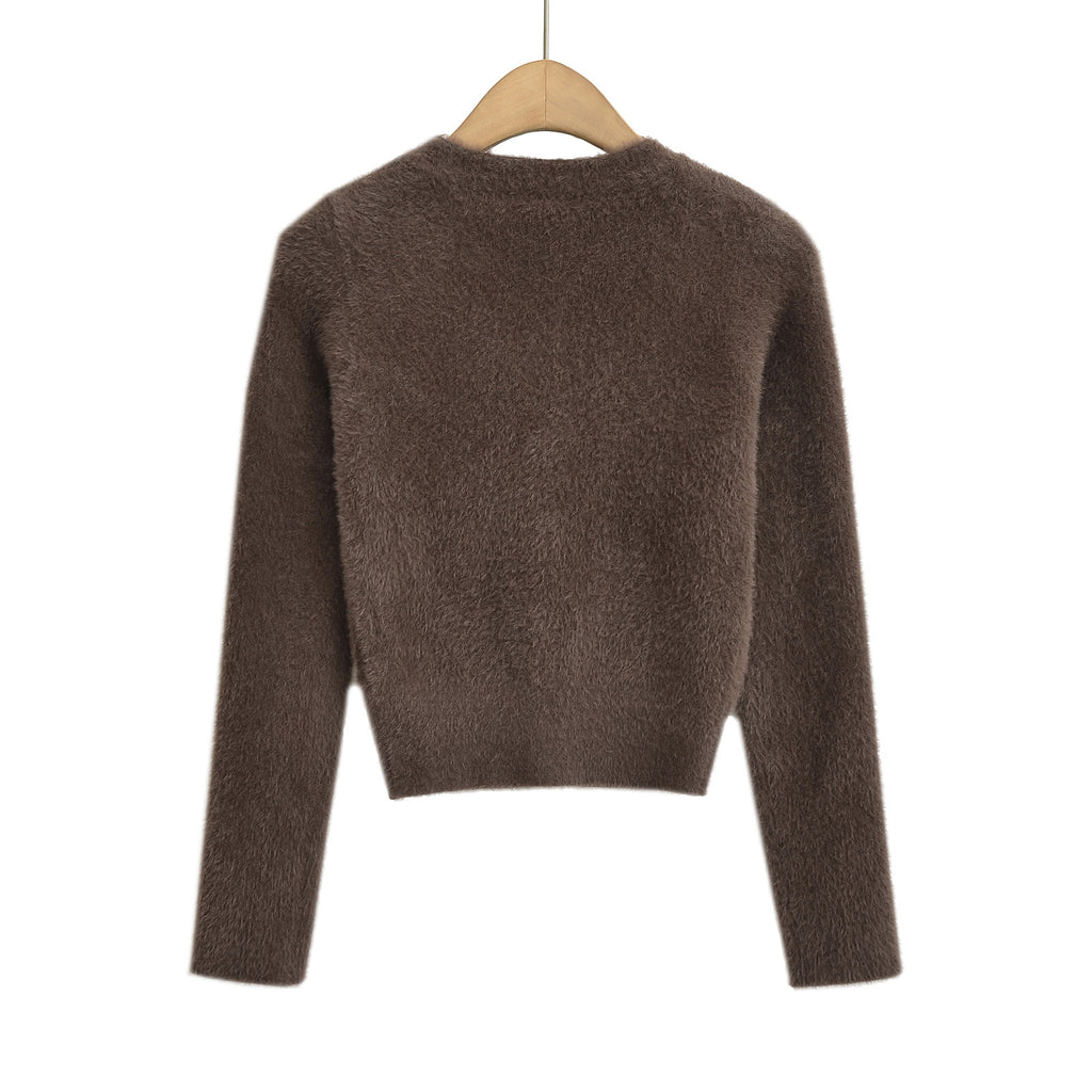 Cardigan en tricot à col en V, simple boutonnage, manches longues