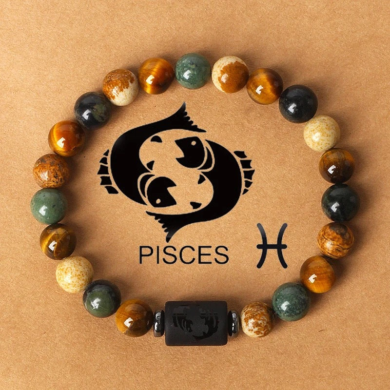 Bracelet Perlé Pierre Naturelle Œil de Tigre Signe Zodiaque