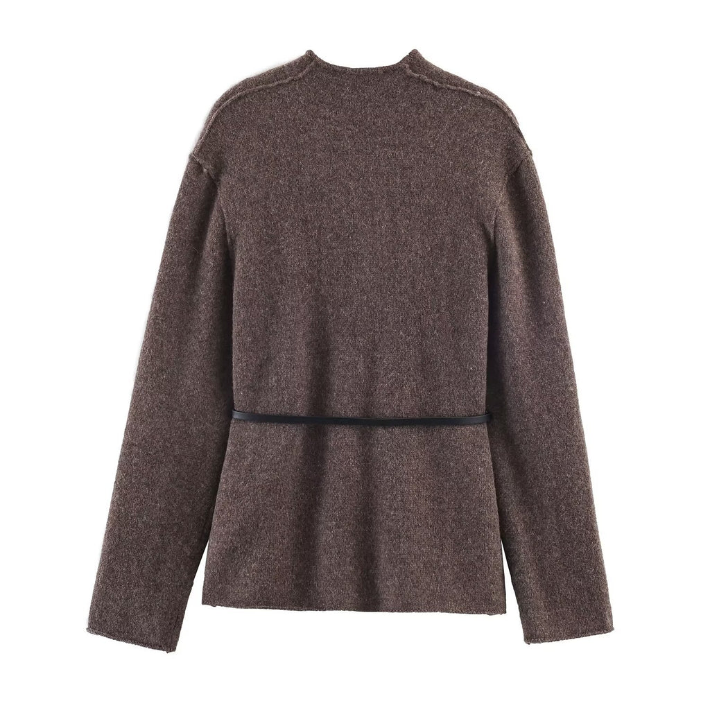 Manteau Élégant en Maille avec Ceinture