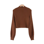 Long sleeved half high neck lotus leaf sweater
