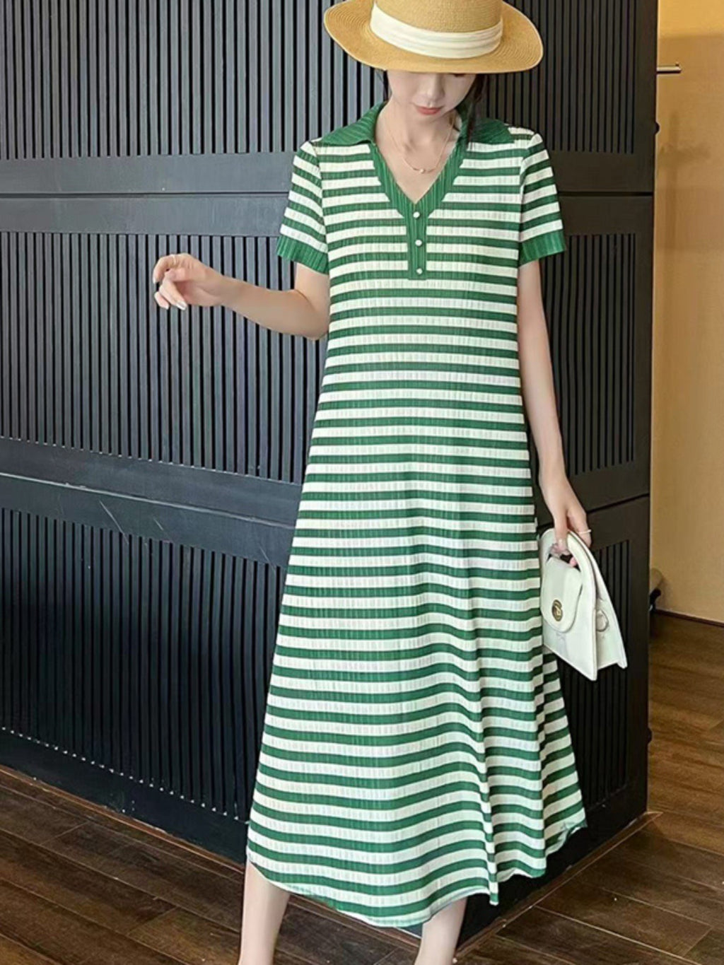 Striped pleated dress
