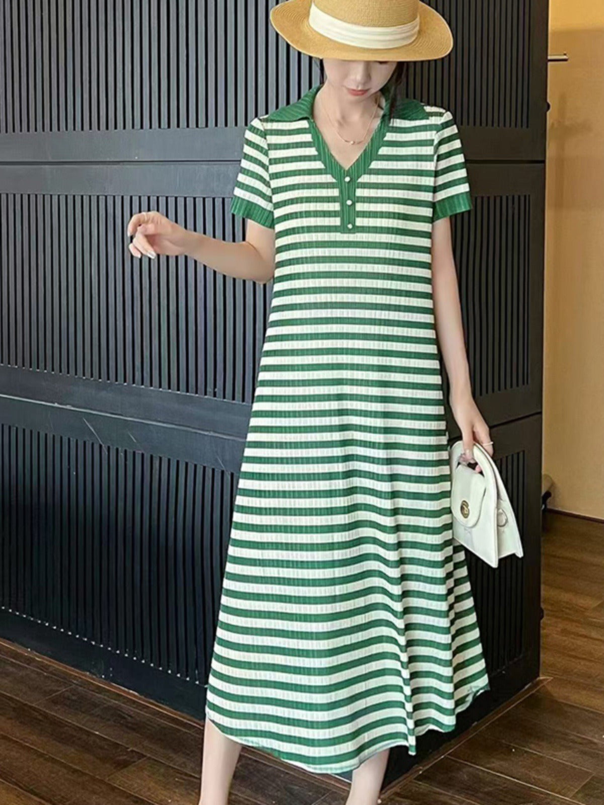 Striped pleated dress