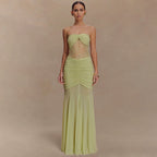 Robe longue bustier plissée transparente pour femme