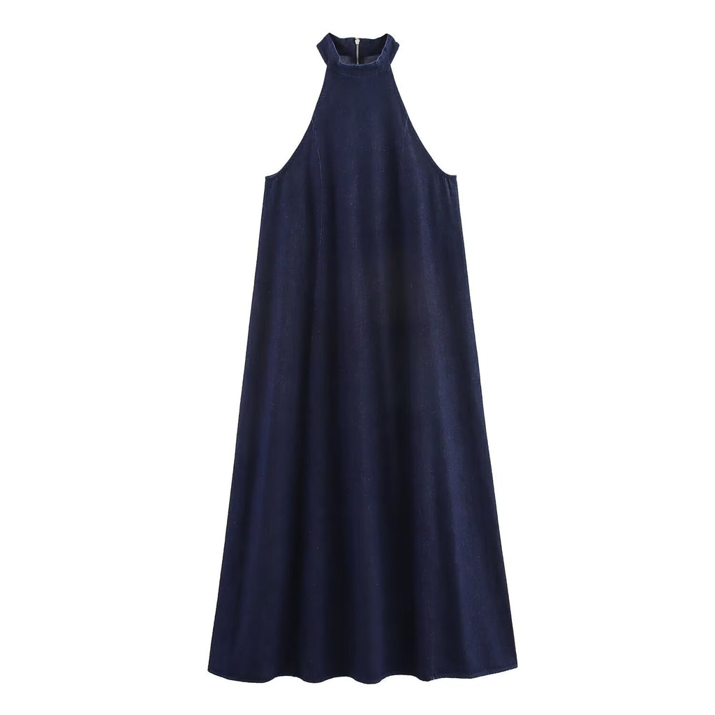 Hanging neck denim dress