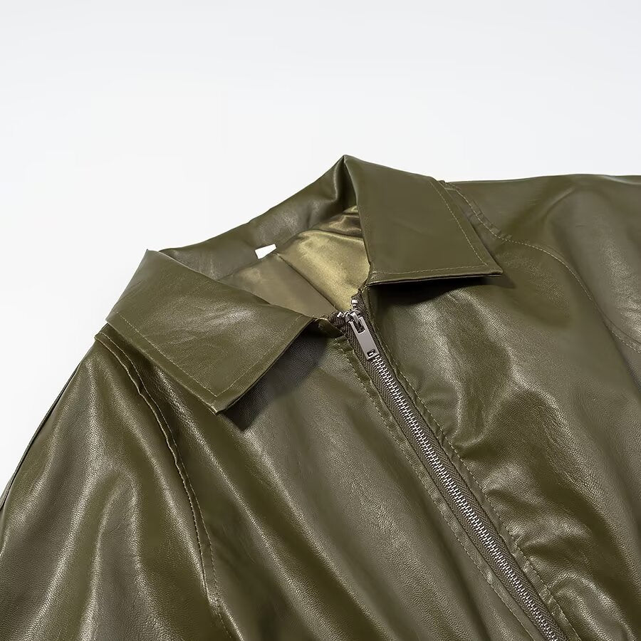 Veste en Cuir Taille Élastique Streetwear