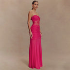 Robe longue bustier plissée transparente pour femme