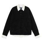 Sweater Women College Style Patchwork Polo Shirt Slim Fit Inner Layer Knit Top