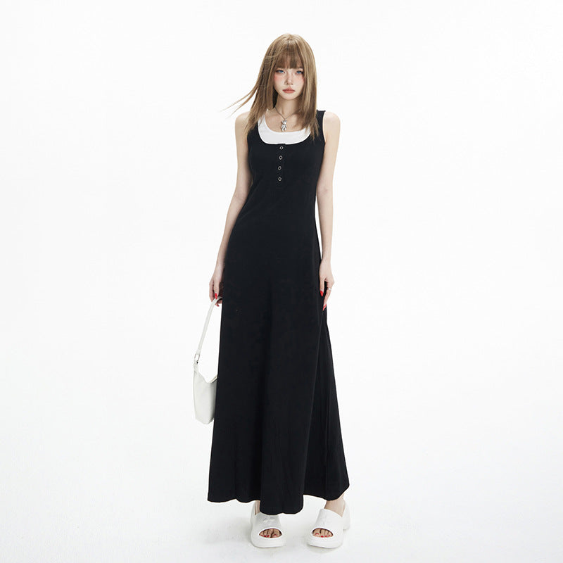 Robe trapèze élégante et amincissante sans manches pour femme