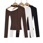Slanted collar off shoulder top