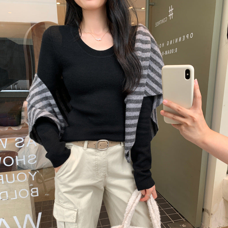 Pull en tricot de laine et soie de vison à col U pour femme, manches longues, couche intérieure épaisse et chaude