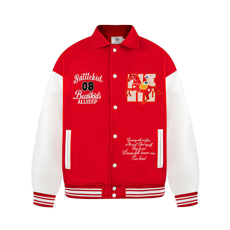 Letter Embroidery Baseball Jacket Casual Loose Outerwear