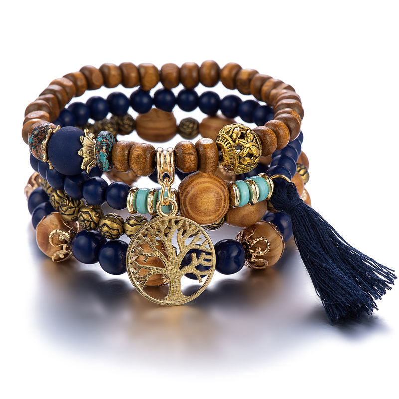 Bracelet Bohème Multicouche en Perles de Bois Extensible Bijoux