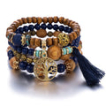 Bracelet Bohème Multicouche en Perles de Bois Extensible Bijoux