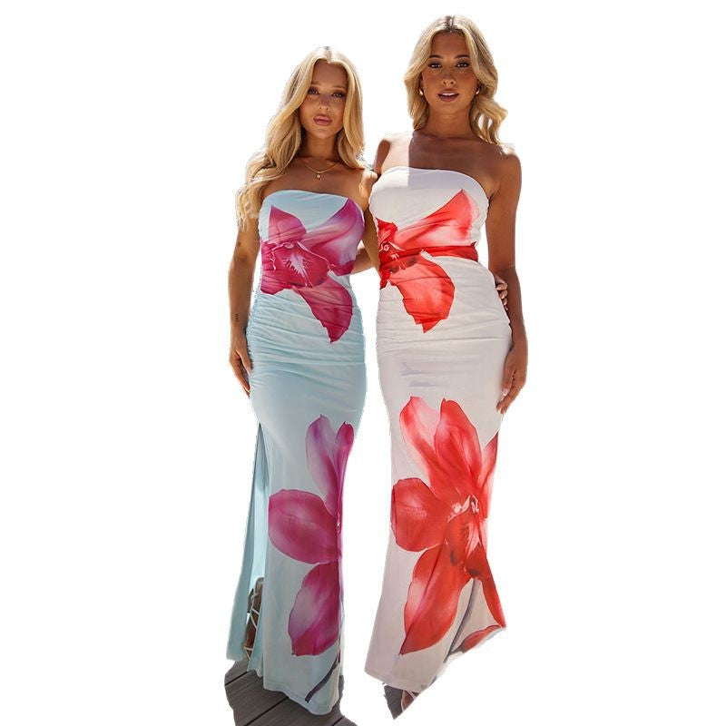 Printed strapless dress