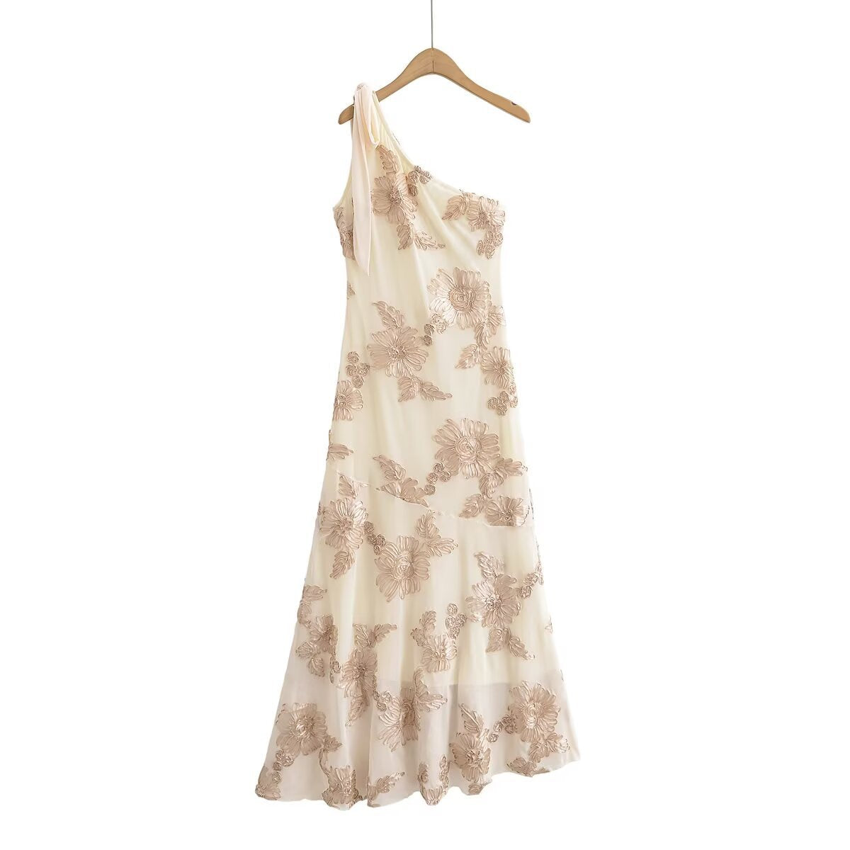 Slanted shoulder bow wrapped hip dress