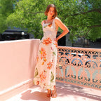 Printed Long Dress Backless Strapless Dress
