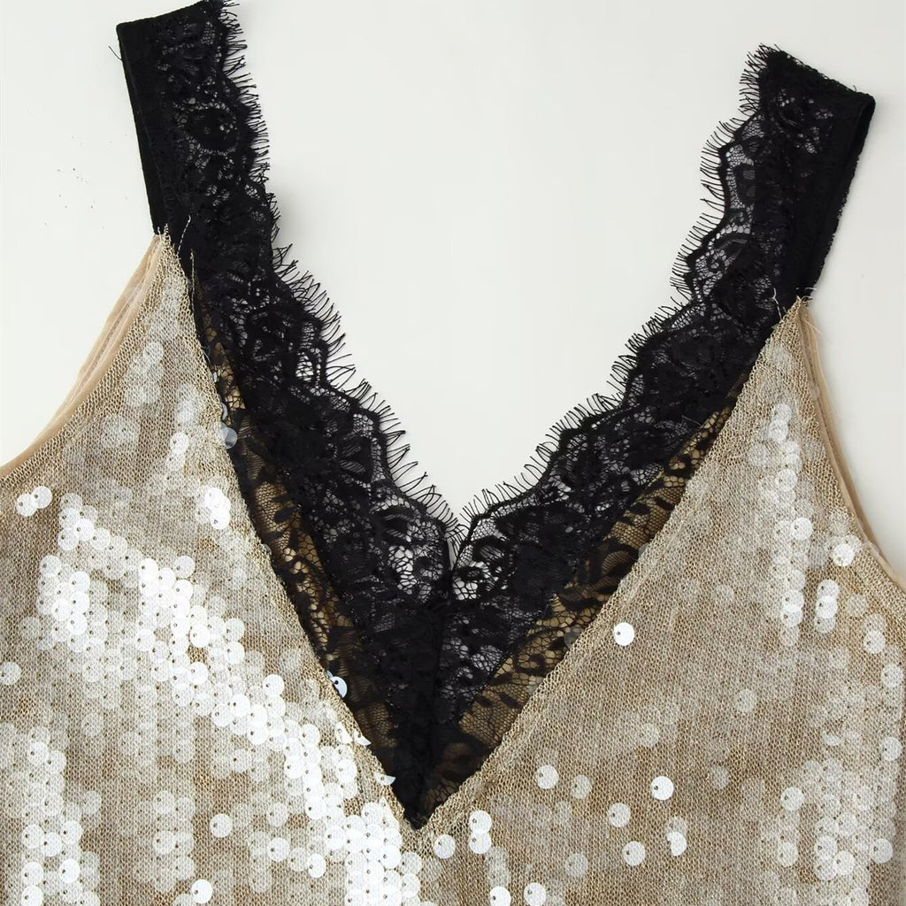 Bead embellished lace dress