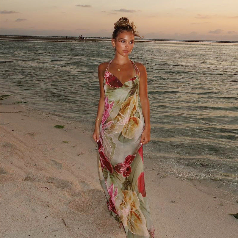 Perspective printed vacation dress