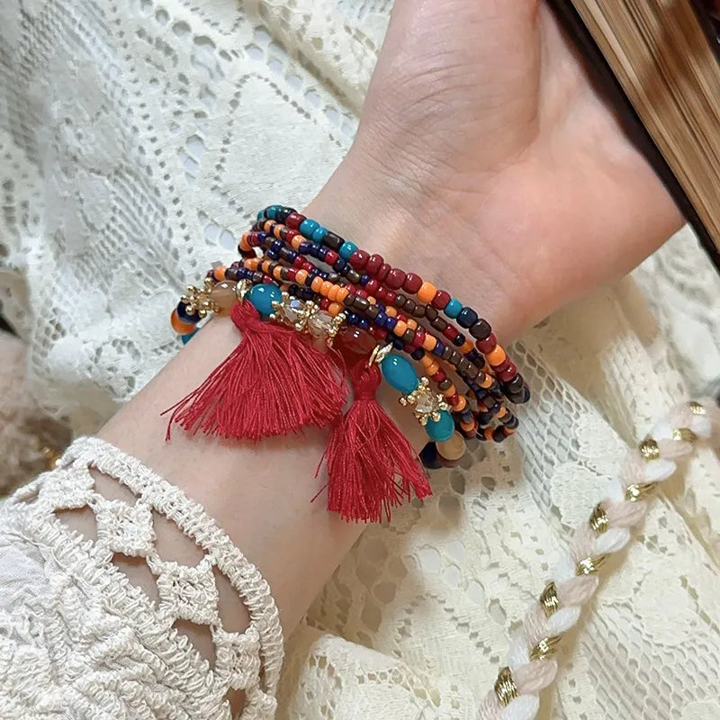 Bracelet Perles Riz Pompon