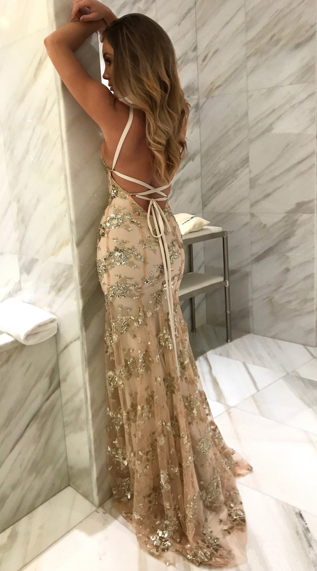 Robe Bretelles Sequins Dos Nu Laçage (2)