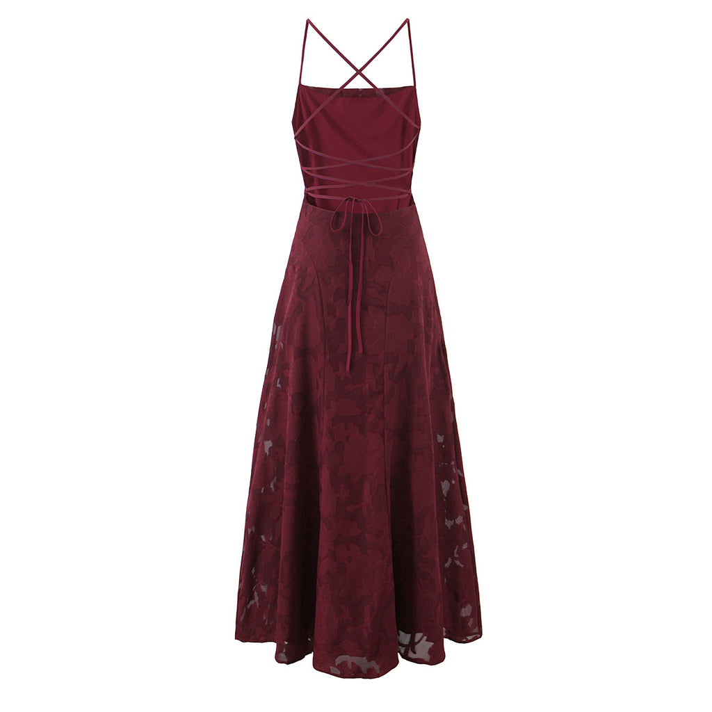 Strap up backless embroidered strapless dress dress