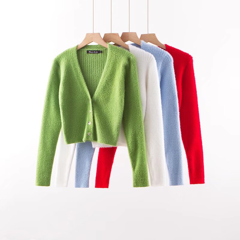 Gilet pull femme coupe slim à col en V profond et quatre boutons sur le devant avec manches longues, vente en gros