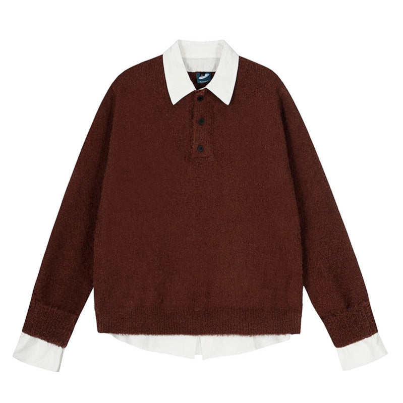 Sweater Women College Style Patchwork Polo Shirt Slim Fit Inner Layer Knit Top