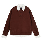 Sweater Women College Style Patchwork Polo Shirt Slim Fit Inner Layer Knit Top