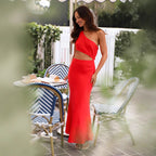 Solid Color Long Dress Red Sexy Dress
