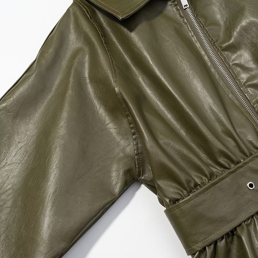 Veste en Cuir Taille Élastique Streetwear