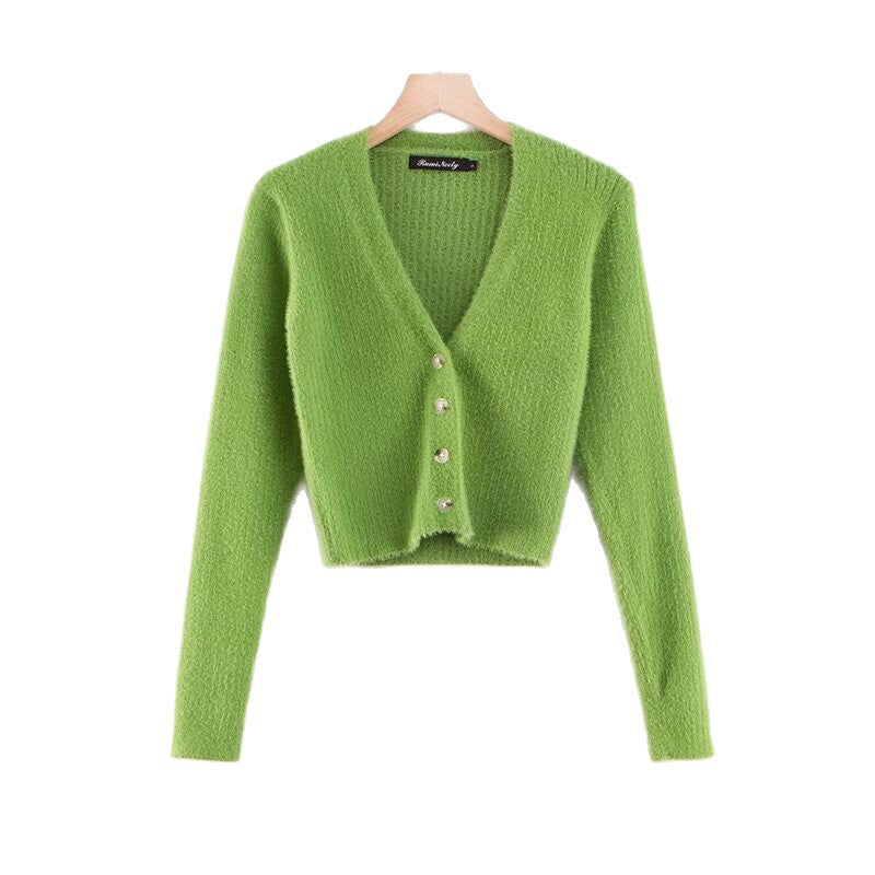 Gilet pull femme coupe slim à col en V profond et quatre boutons sur le devant avec manches longues, vente en gros