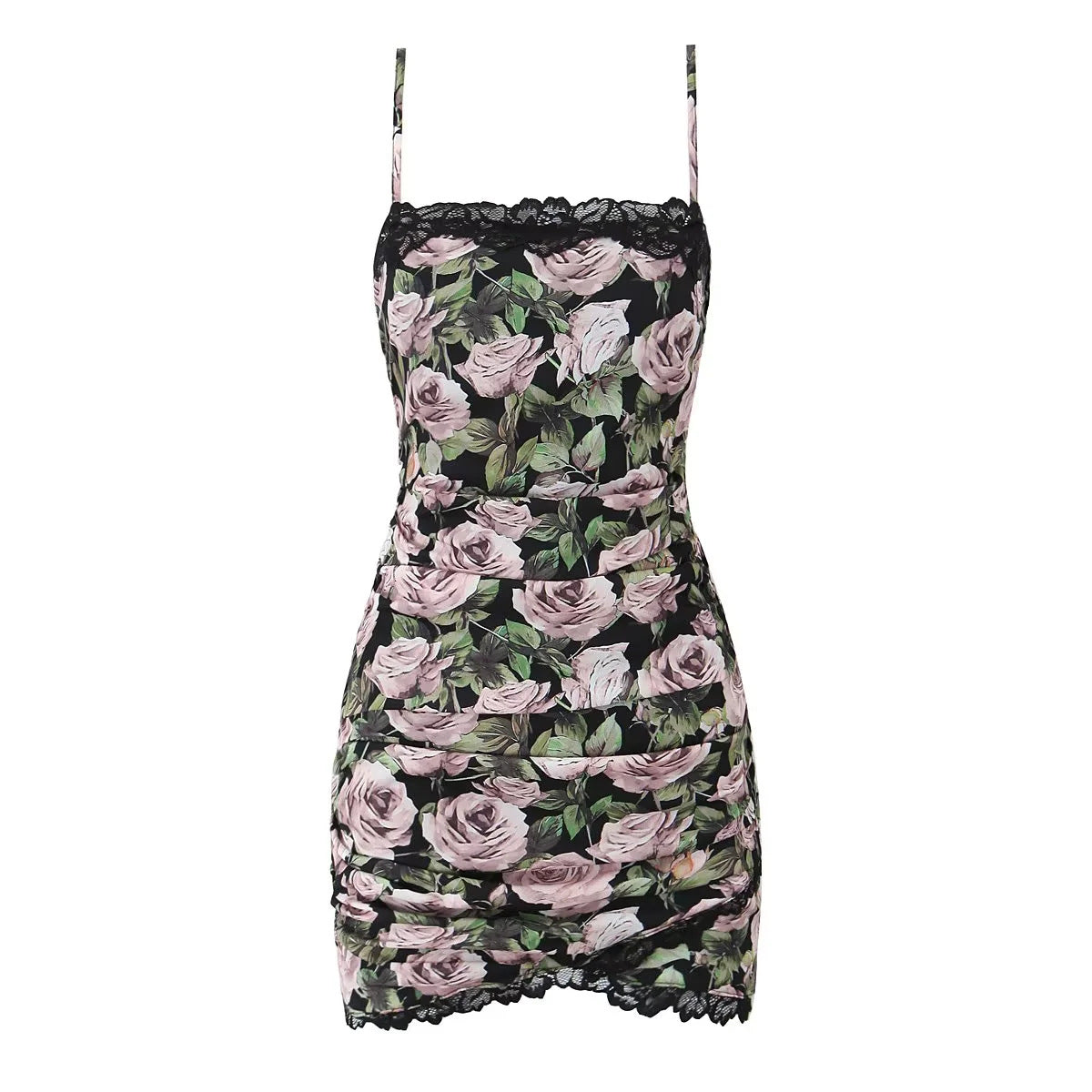 Rose print suspender dress