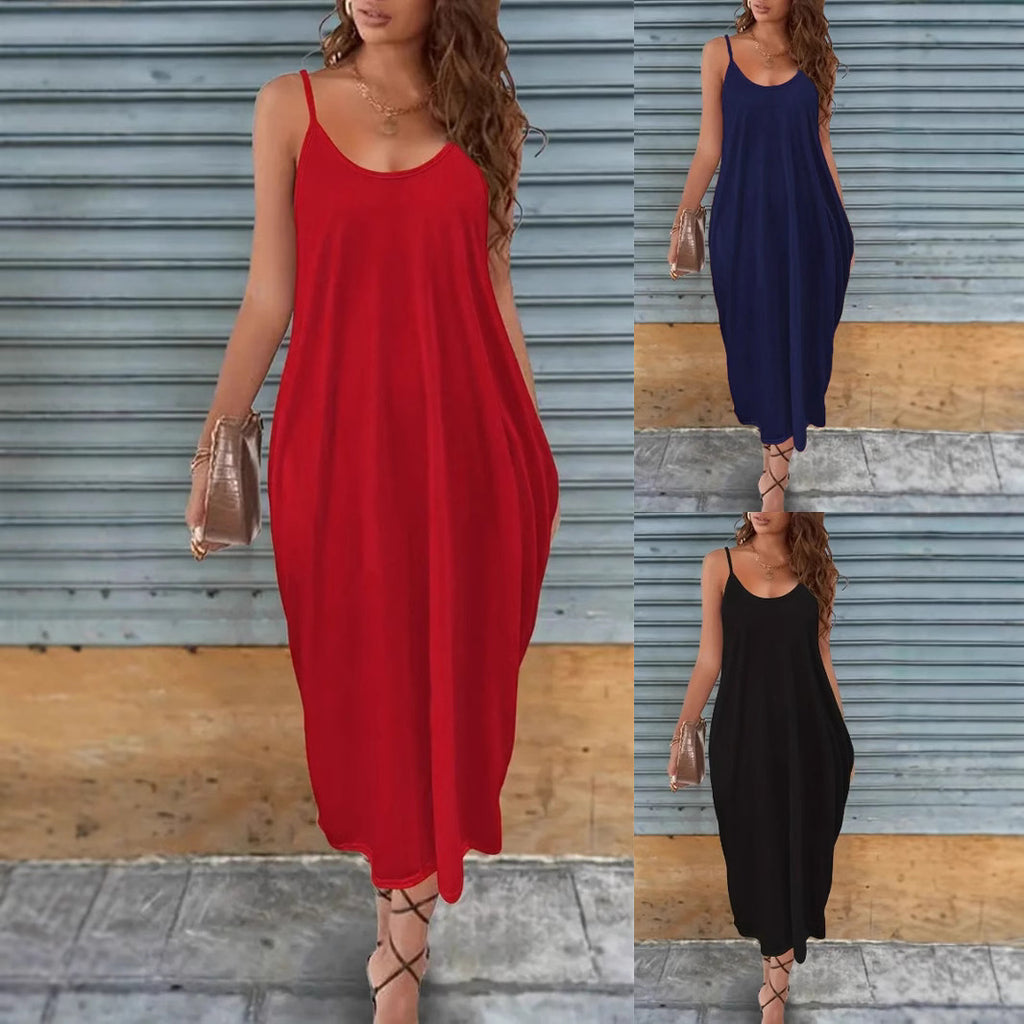 Robe décontractée sans bretelles unie pour femme